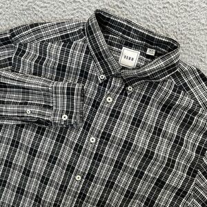Rowm Shirt Mens XLT Black White‎ Plaid Check Long Sleeve Button Down